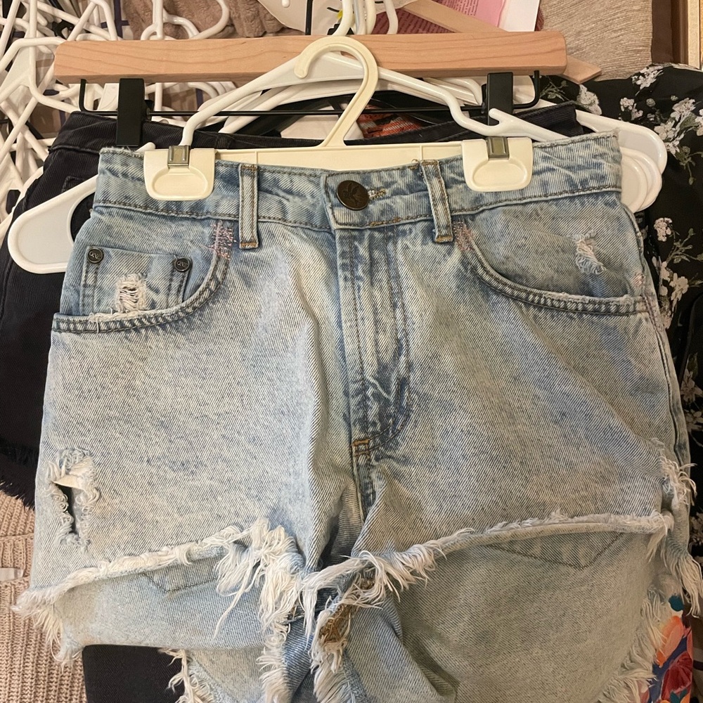 One Teaspoon Light Blue Distressed Jean Shorts